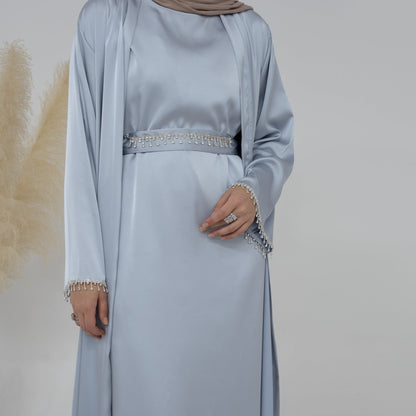 4pcs Set Cardigan+without  Sleeves Inner Dress+Crystal Chain+Hijab