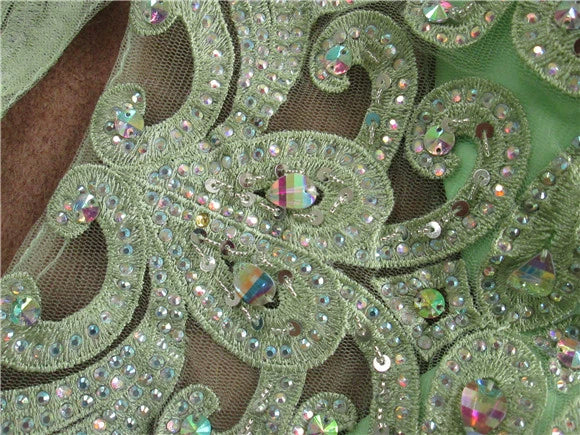 Green chiffon lace beading maxi dress