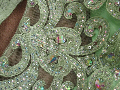Green chiffon lace beading maxi dress