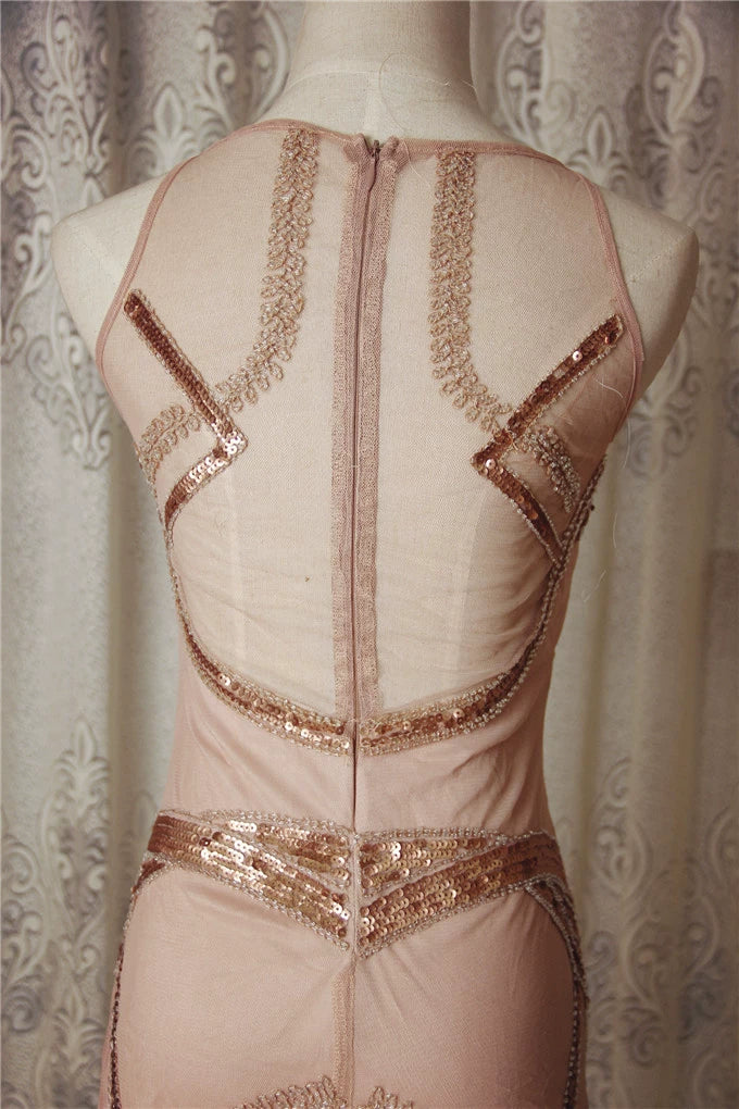 Lotus color sequined organza beaded mini dress