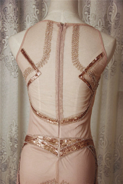 Lotus color sequined organza beaded mini dress