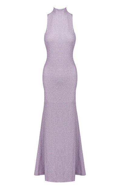 delia Sleeveless back flower embellished halter maxi dress in pale purple