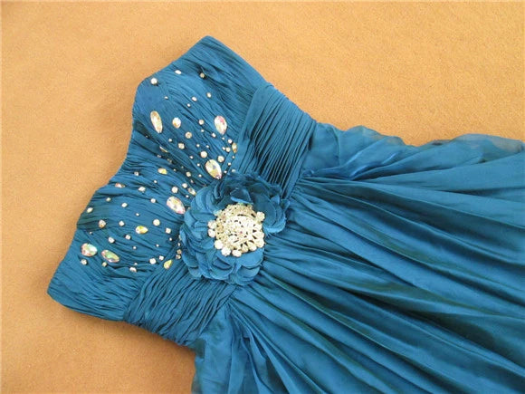 Blue chiffon tube top with large diamond buckle maxi dress