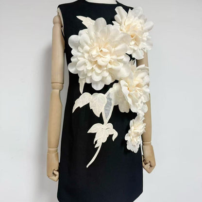 mandy 3d flower embellished Mini Dress in Black