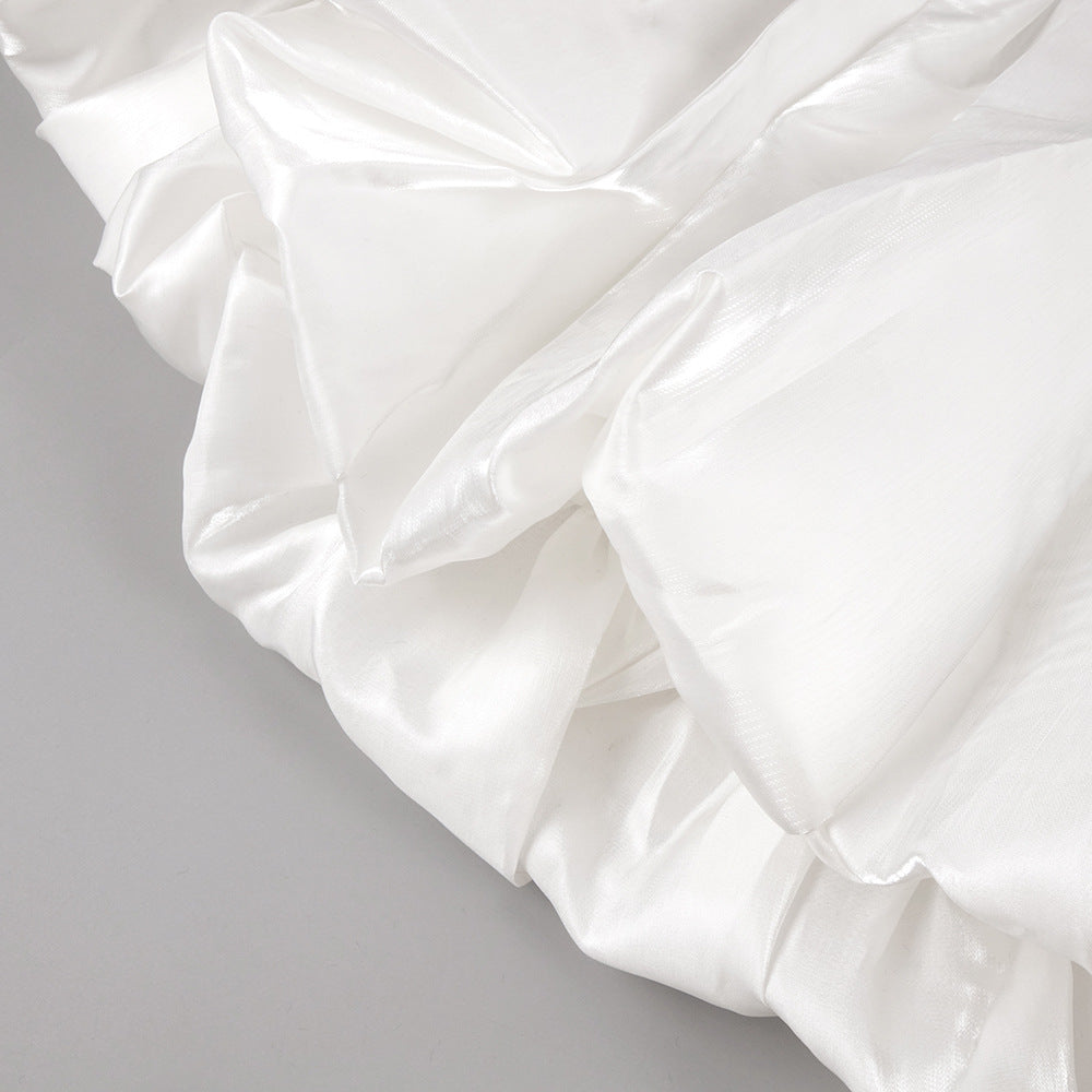 Butterfly Embroidered Bodice Puffball mini Dress in black