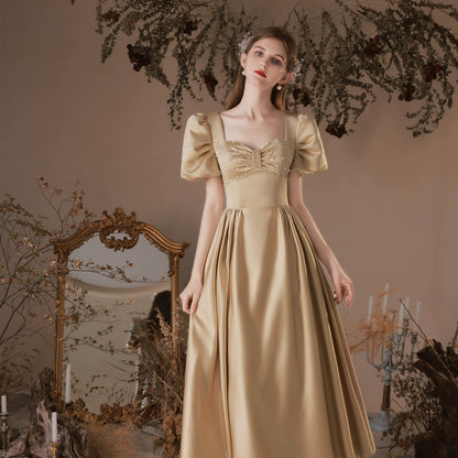 pearl embellished puff sleeve maxi dress
