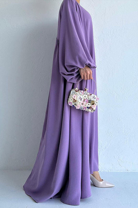Two Pieces Set Nidha Open Abaya with Bubble Sleeves and Inner Dress