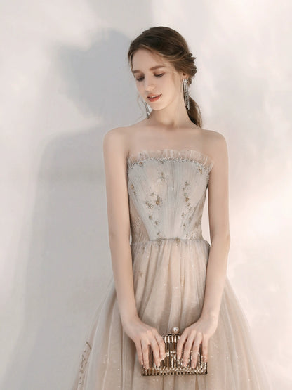 champagne sequin strapless maxi dress
