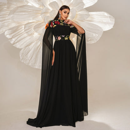 floral applique tulle maxi dress