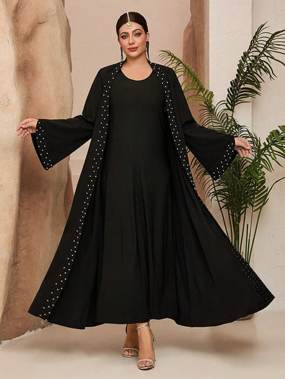 arab beading belt embroidery maxi dress in black