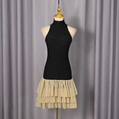 cynthia black ruched trim sleeveless puffy mini dress