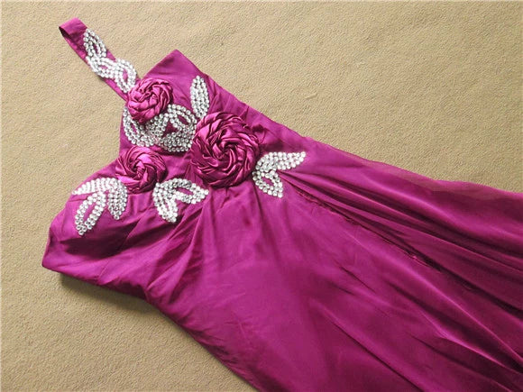 Purple one-shoulder chiffon flower maxi dress