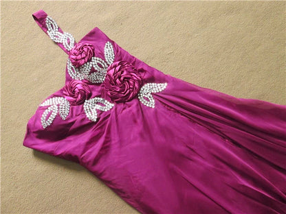 Purple one-shoulder chiffon flower maxi dress