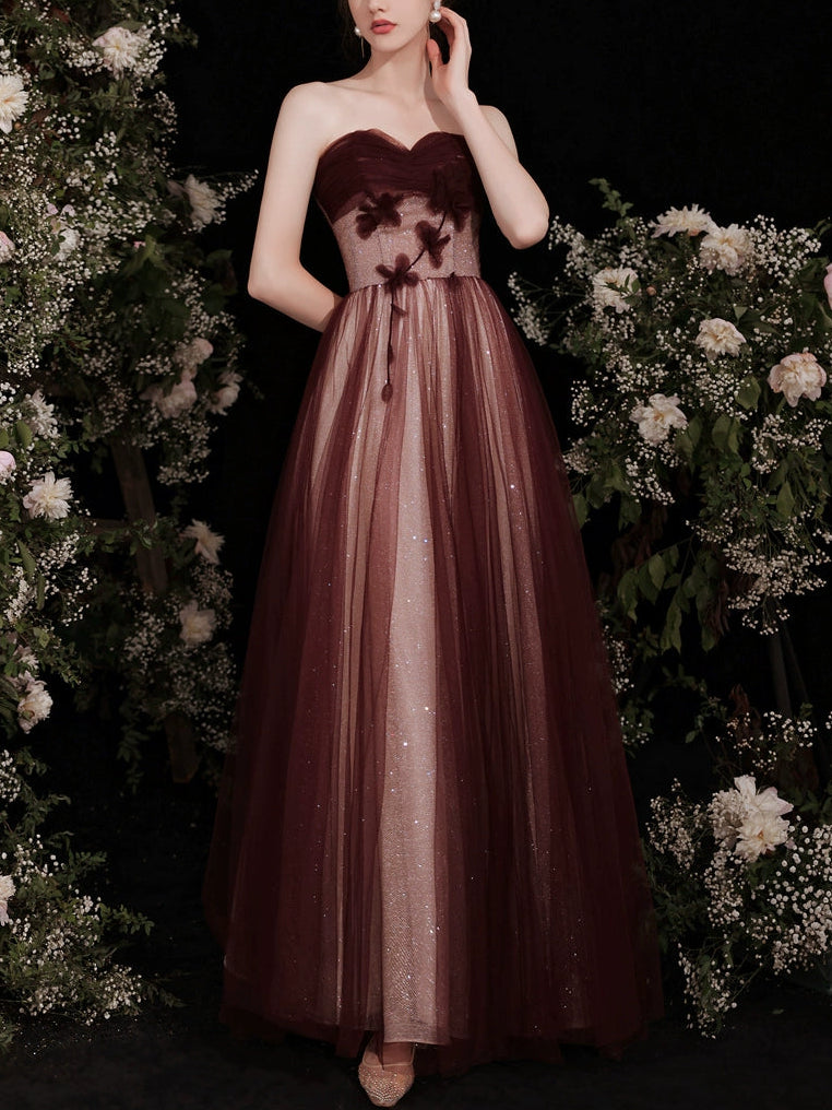 floral applique sequin detail tulle maxi dress in red