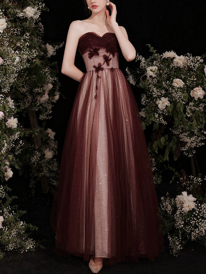 floral applique sequin detail tulle maxi dress in red