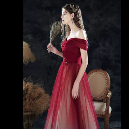 Gradient tulle strapless maxi dress in claret