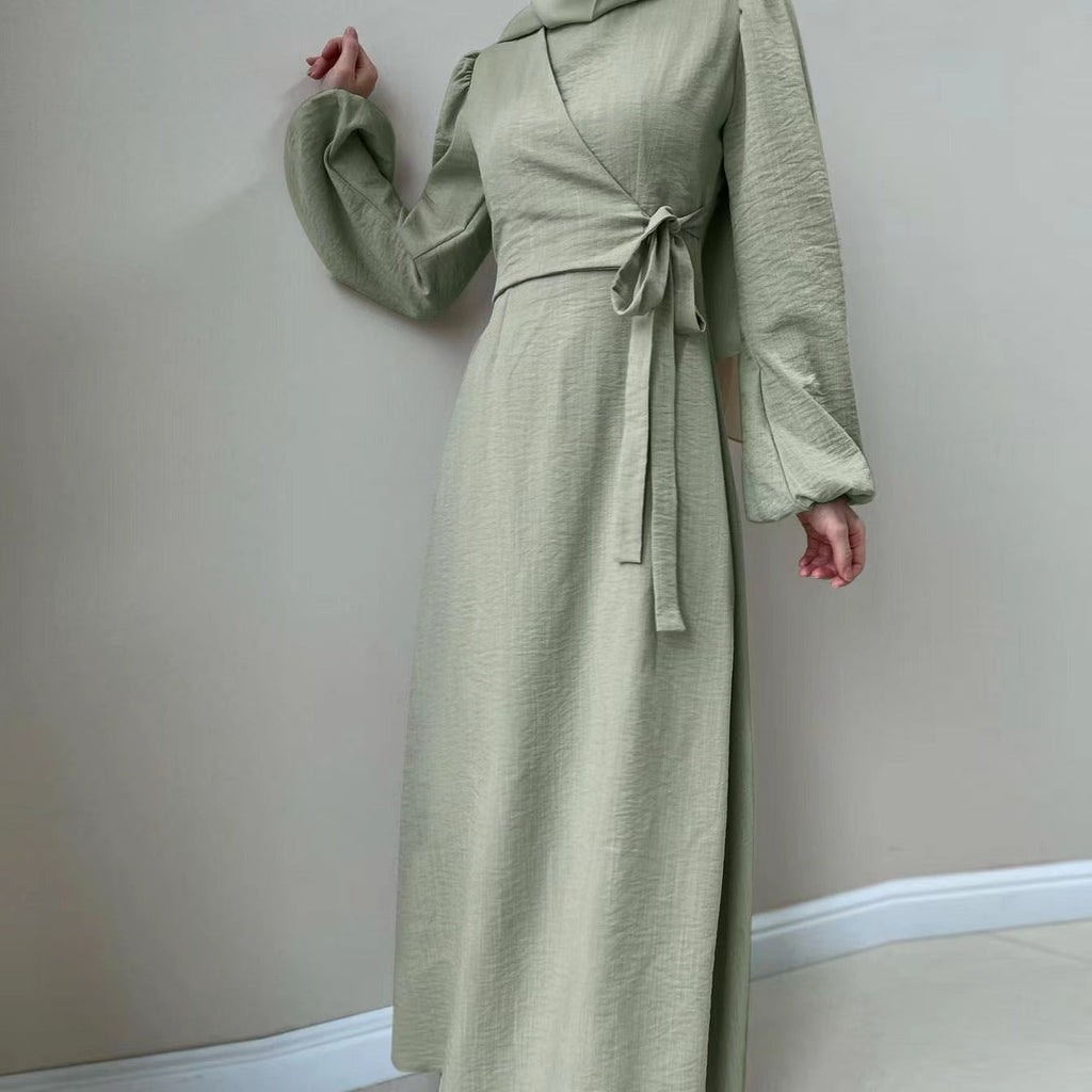 Temperament Long Sleeve Fake Two-piece Lace-up Dress Long Skirt