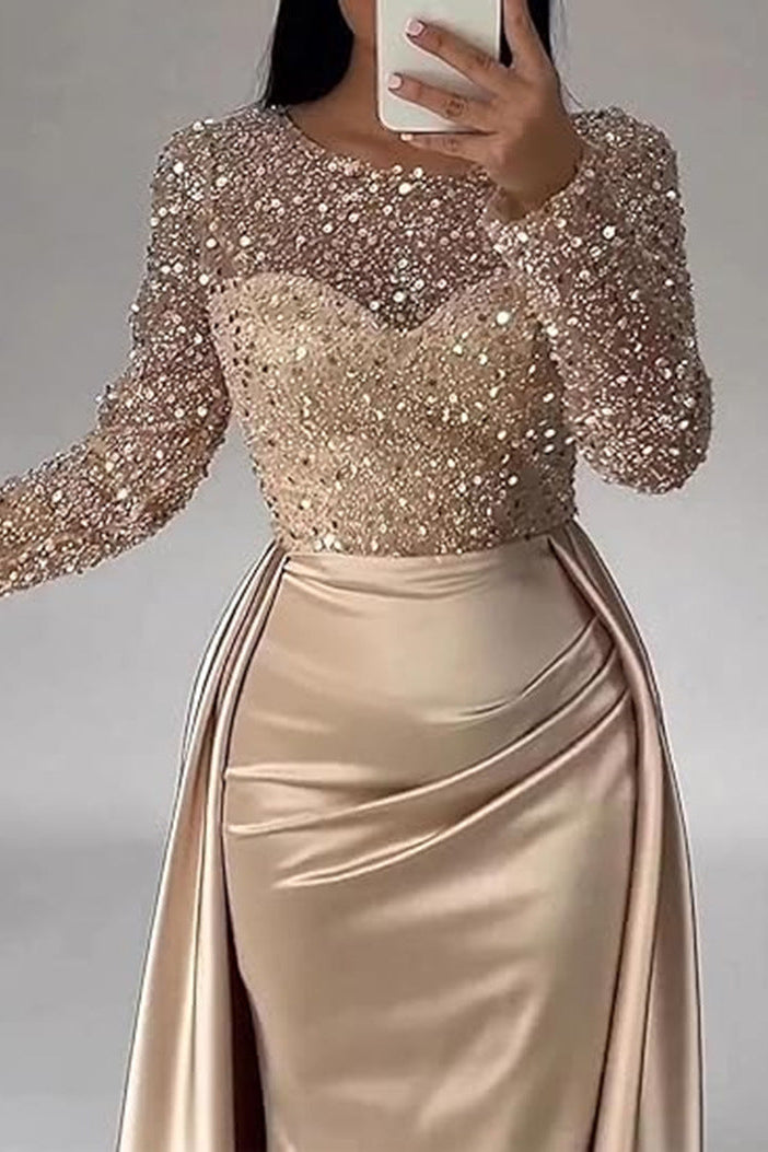 Satin Rose Gold Fishtail maxi dress in gold