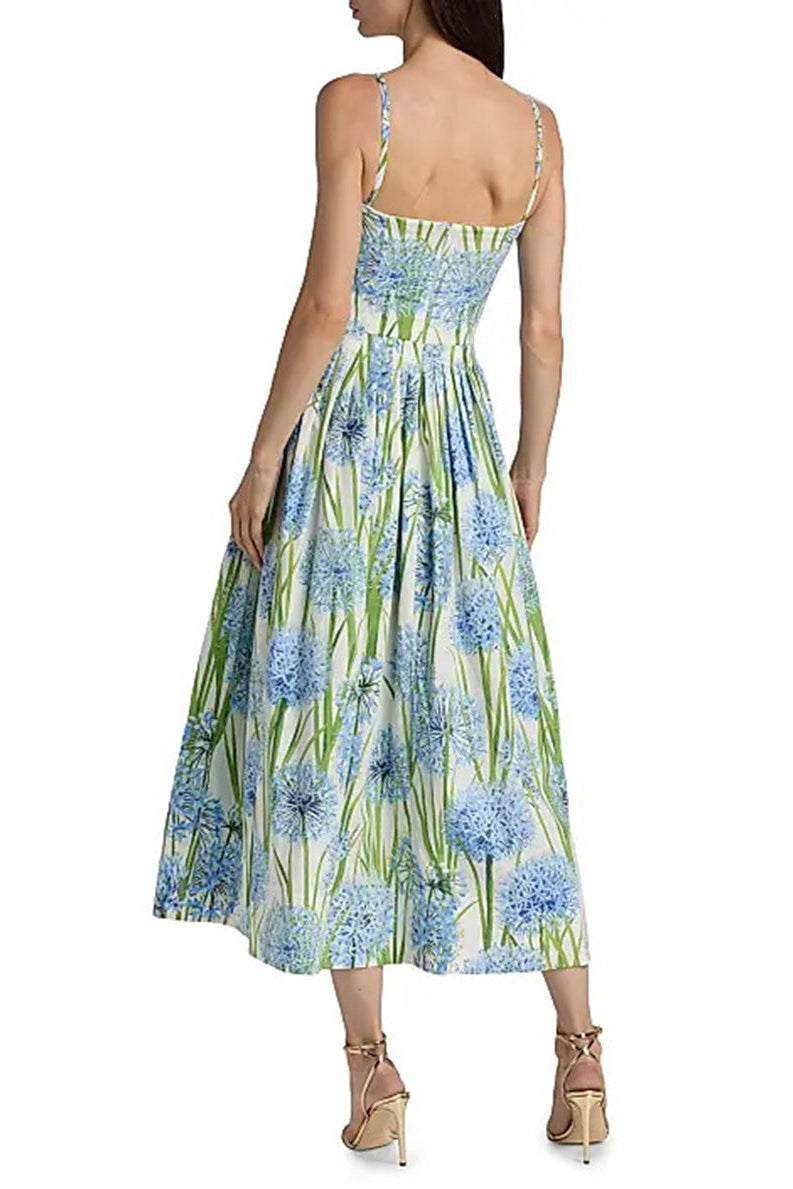 jolie multicolor floral bow Embroidered Poplin midi Dress