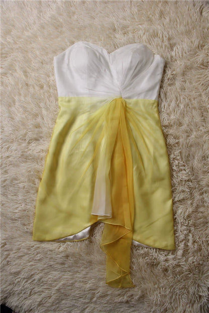 Yellow chiffon strapless mini dress