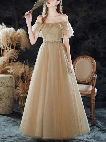champagne ruffle detail sequin maxi dress