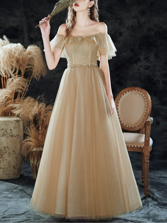 champagne ruffle detail sequin maxi dress