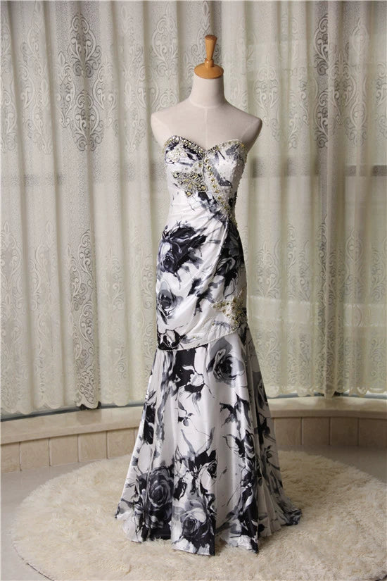 Elegant satin fishtail skirt with ink painting print