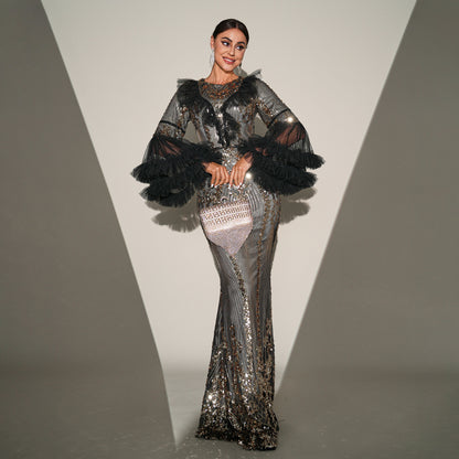 eudora sequin embellished ruffle trim bodycon maxi dress