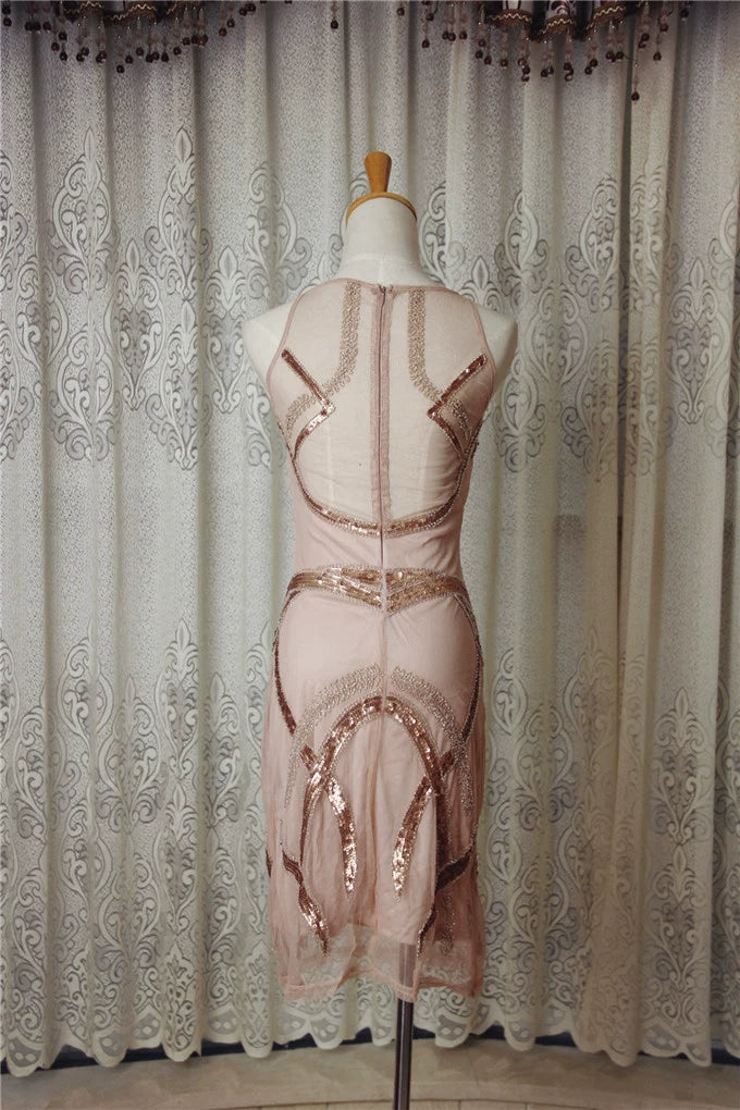 Lotus color sequined organza beaded mini dress