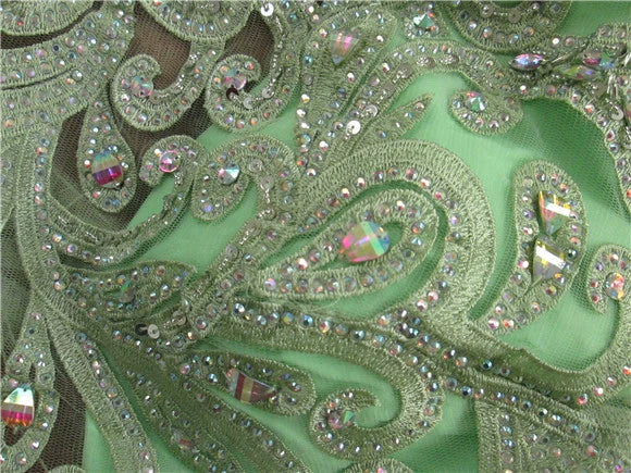 Green chiffon lace beading maxi dress