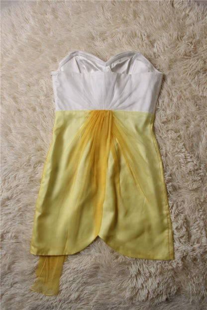 Yellow chiffon strapless mini dress