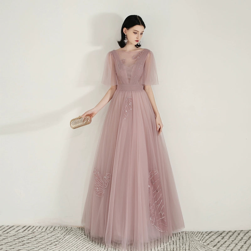 sequin bow applique maxi dress in pink