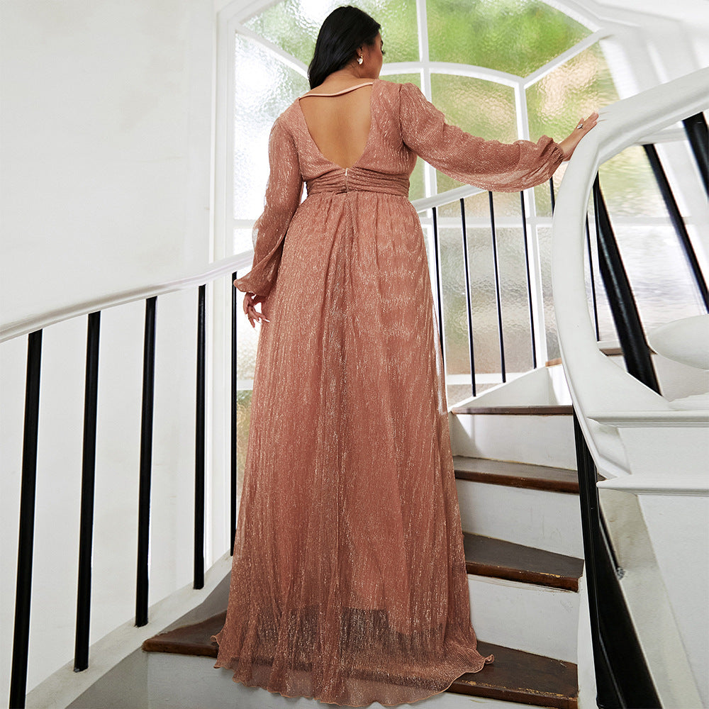 sequin tulle lantern sleeve plus size maxi dress