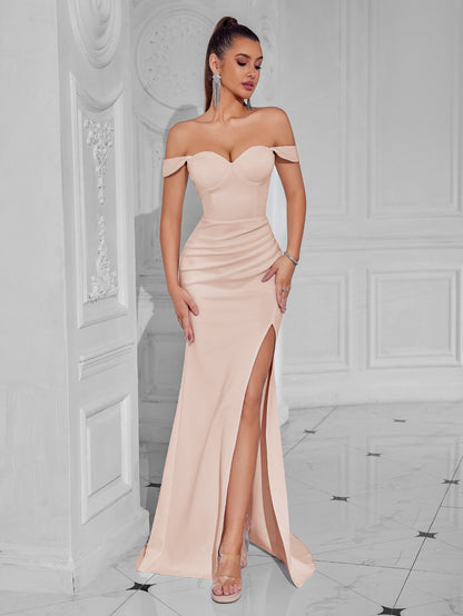 claire high slit backless bodycon maxi dress in white