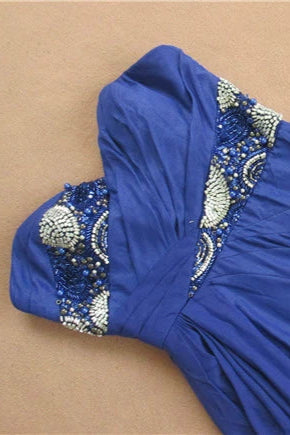 Blue chiffon tube top slim beaded maxi dress