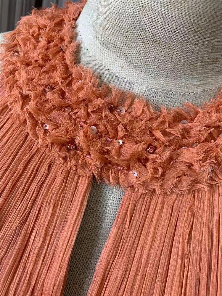 Silk beaded long A-line skirt