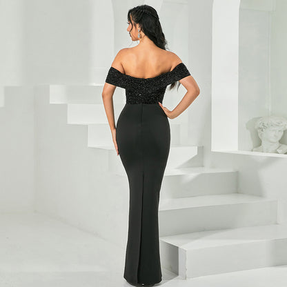 sequin detail patchwork satin maxi dress
