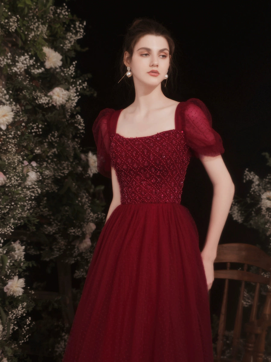 kate square neck maxi dress in Claret