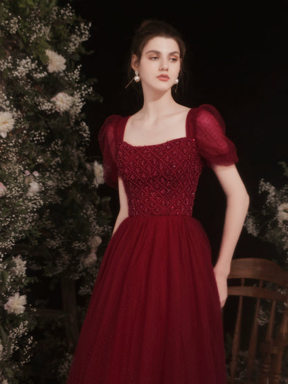 kate square neck maxi dress in Claret
