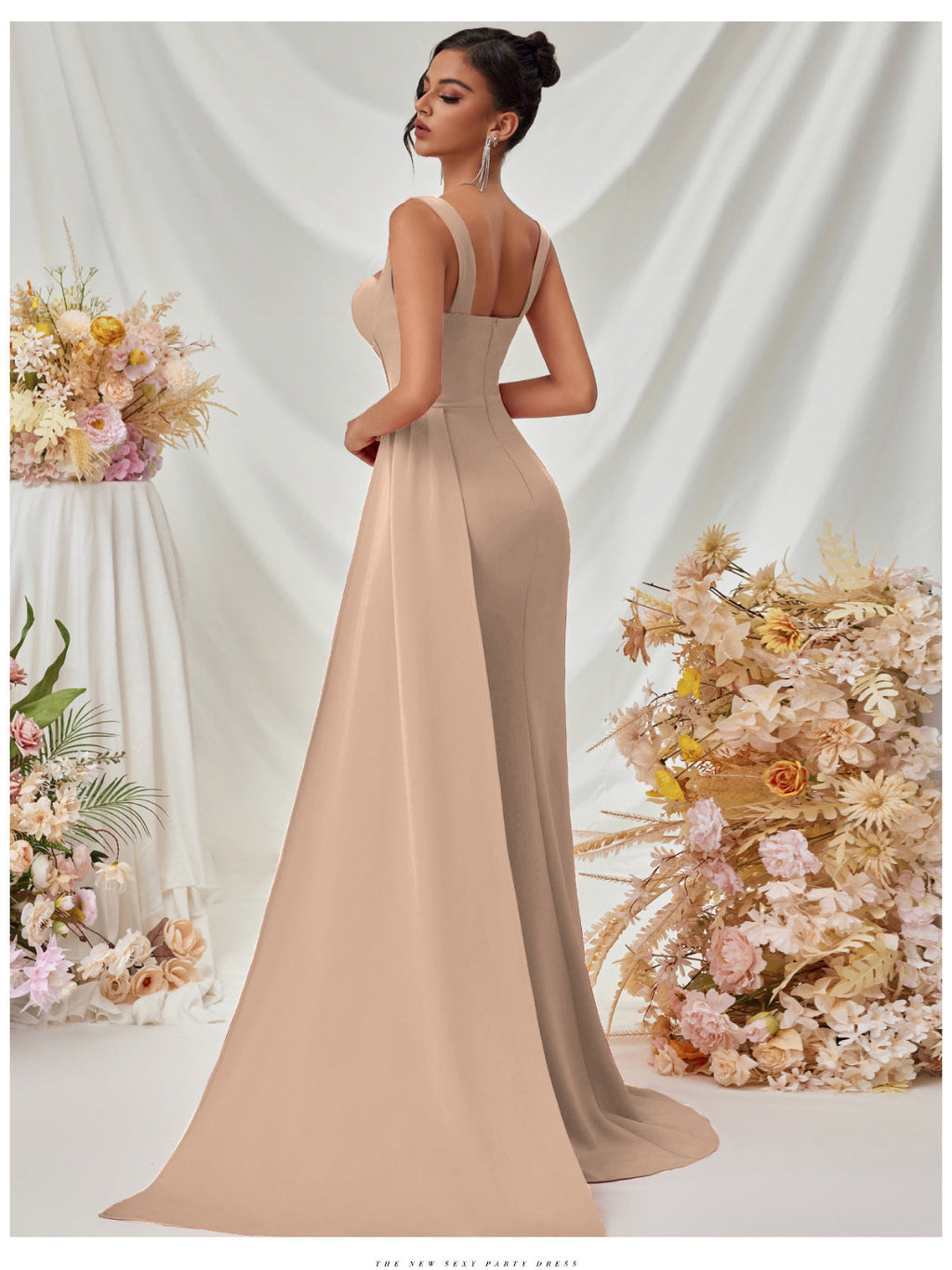 Hip-hugging high-slit suspender long dress