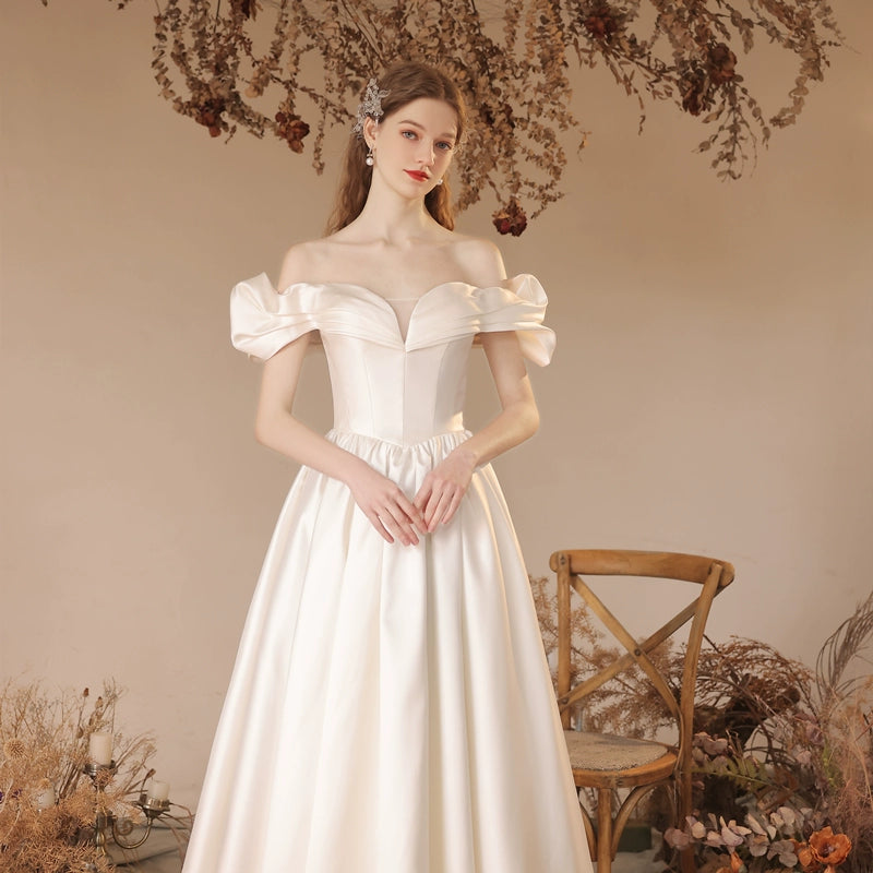 teresa off-shoulder satin maxi dress in white
