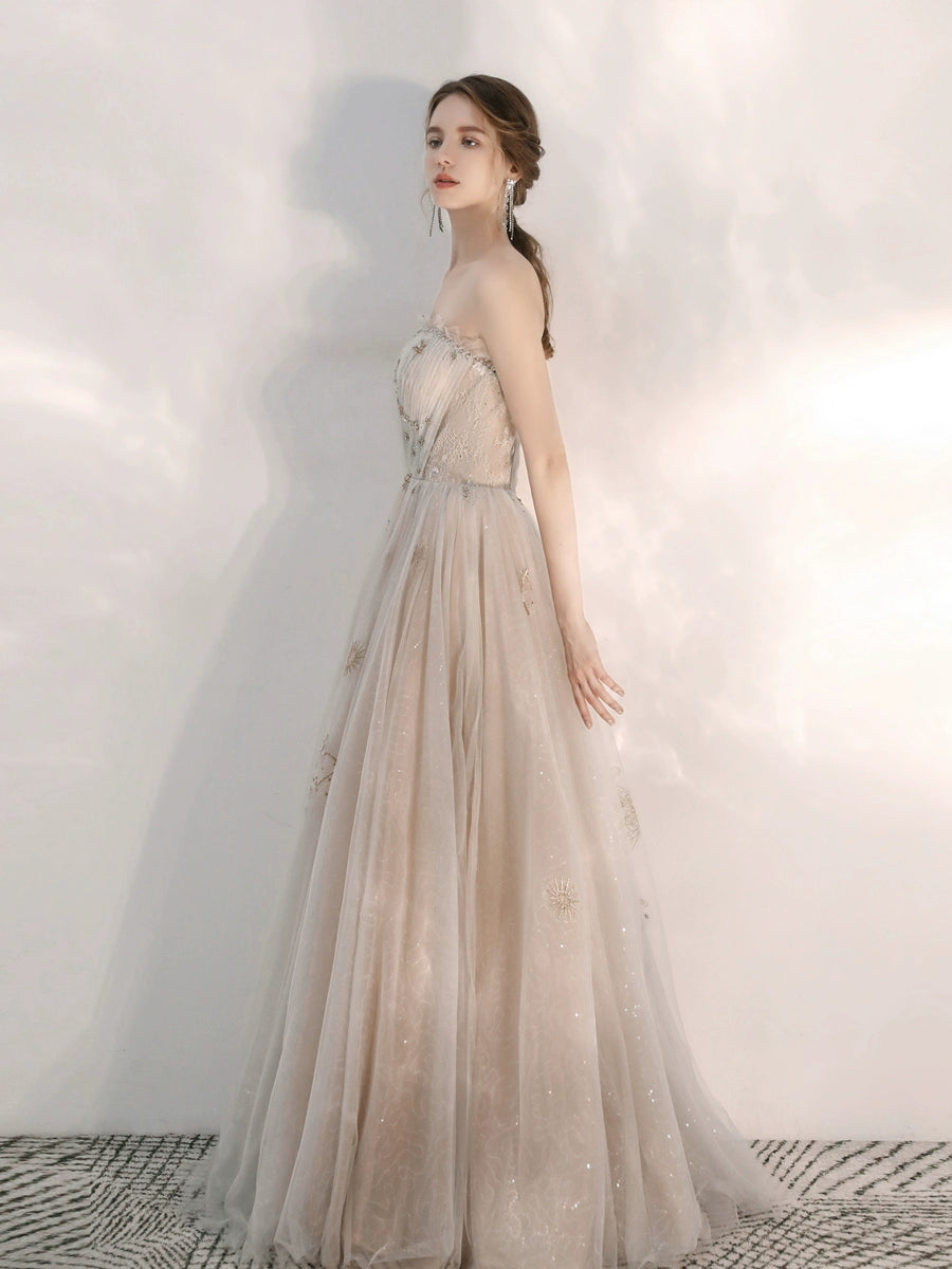 champagne sequin strapless maxi dress