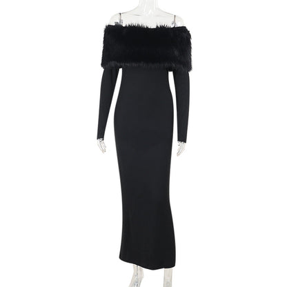 susie furry embellished bodycon midi dress in black