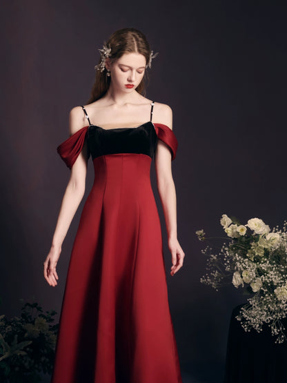off-shoulder maxi dress in Claret