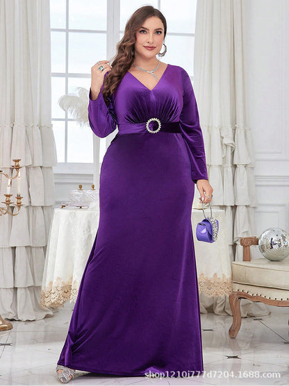 kate v neck long sleeve velvet maxi dress in purple