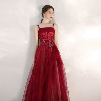 crystal applique maxi dress in burgundy