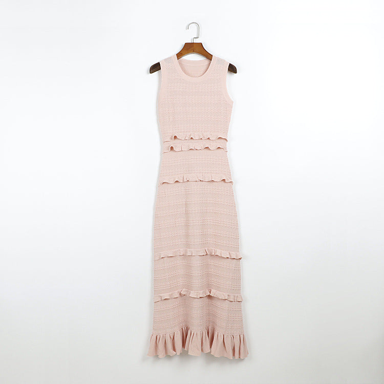 mildred Pink Textured Knit Maxi Dress & Cardigan Set