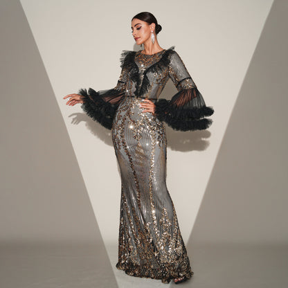 eudora sequin embellished ruffle trim bodycon maxi dress