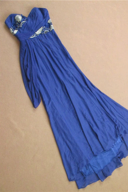 Blue chiffon tube top slim beaded maxi dress