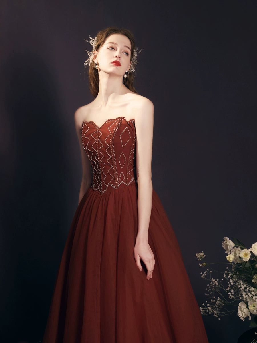 off-shoulder applique maxi dress in brick red